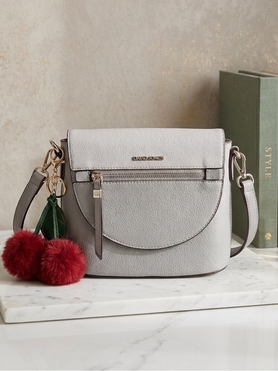 David Jones Handbags - David Jones Paris Grey Pebble Crossbody Bag + Cherry Charm